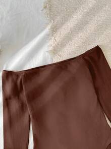 Tseoso 95%纯棉露肩连体衣，百搭休闲装，棕色 - 棕色 - 查看 5