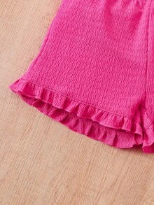 SHEIN Bộ 2 món dành cho bé gái, kiểu dáng thường ngày, chất liệu chiffon dệt kim trơn, gồm áo không tay và quần short, mềm mại và thoải mái, thích hợp cho kỳ nghỉ, bãi biển, lễ hội âm nhạc. - Màu Hồng Tươi - Xem 4