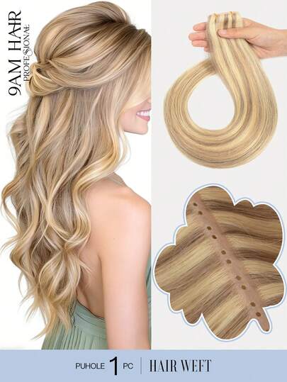 Butterfly Weft Hair Extensions Real Human Hair PU Hole Weft Extension Real 12-24inch Ash Blonde Highlighted Blonde Color Straight Human Hair Extensions Bundles Invisible Hair Extensions Human Hair PU Weft Hair Extensions With Hole Soft & Silky For Daily & Party & Holiday & Wedding