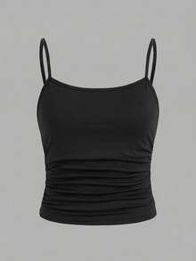 SHEIN Girlism Conjunto de 2 piezas de camiseta y sujetador con pliegues minimalista y cómodo para niña preadolescente - Multicolor - Ver 3