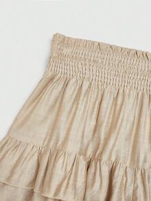 SHEIN LUNE Pantalones cortos de pierna ancha con cintura de bolsa de papel y dobladillo con volantes para tallas grandes - Albaricoque - Ver 4