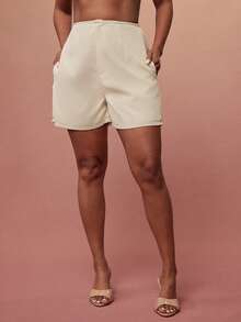 Vixey 带衬里的纯色雪纺高腰短裤 - 淡黃色 - 查看 2