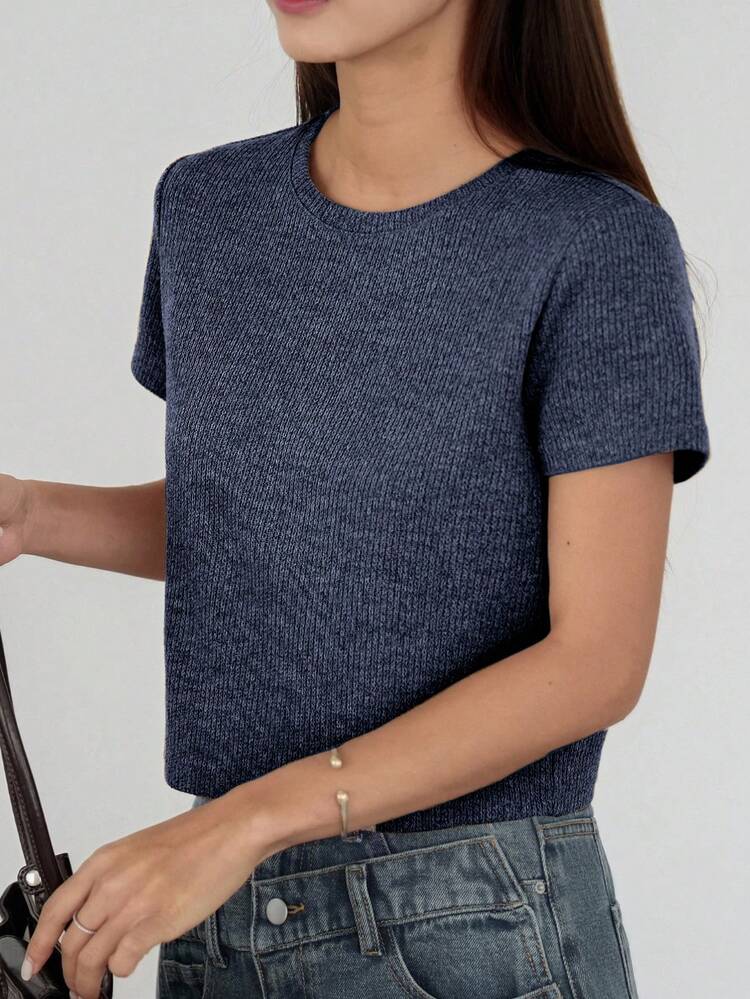 Women's Basic Round Neck Short Sleeve T-Shirt, Suitable For Music Festival, Casual Street, Outdoor, Beach, Commuting, Spring & Summer