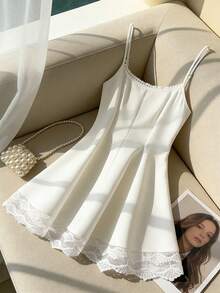 GlowEve Women's Lace Trim Mini Dress - White - View 1