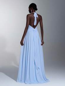 Elitara Robe élégante et romantique à dos nu en mousseline de soie, à volants multicouches et ourlet évasé. Convient pour les festivals, mariages, galas, concerts, événements professionnels, occasions pour les influenceurs des médias sociaux - Bleu ciel - Voir 4