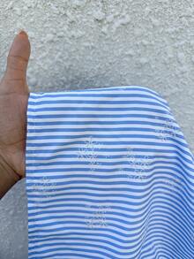 Sunnyshic 女士蓝色条纹夏季法式V领露背蝴蝶结腰带连衣裙，性感浪漫海滩度假风 - 藍色 - 查看 8