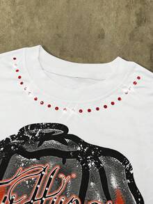 PAVTROS Camiseta de manga corta con estampado de rhinestones de moda callejera para hombres - Multicolor - Ver 5