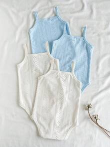 Vintaside Kids 4件套女婴夏季休闲纯色镂空刺绣吊带连体衣 - 彩色 - 查看 2