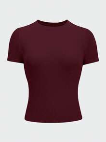 INAWLY Plus Size Women Solid Color Fitted Crew Neck T-Shirt - Multicolor - View 3