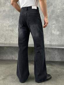 SWAVVY 男士时尚水洗口袋阔腿牛仔裤 - 黑色 - 查看 2