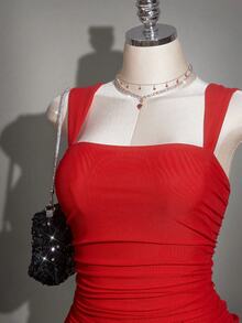 SHEIN ICON Vestido rojo de malla para mujer de talla grande - Rojo - Ver 6
