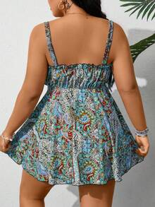 Swim Lushoire Plus Size Women Print Beach Vacation Bikini Set - Teal Blue - View 2