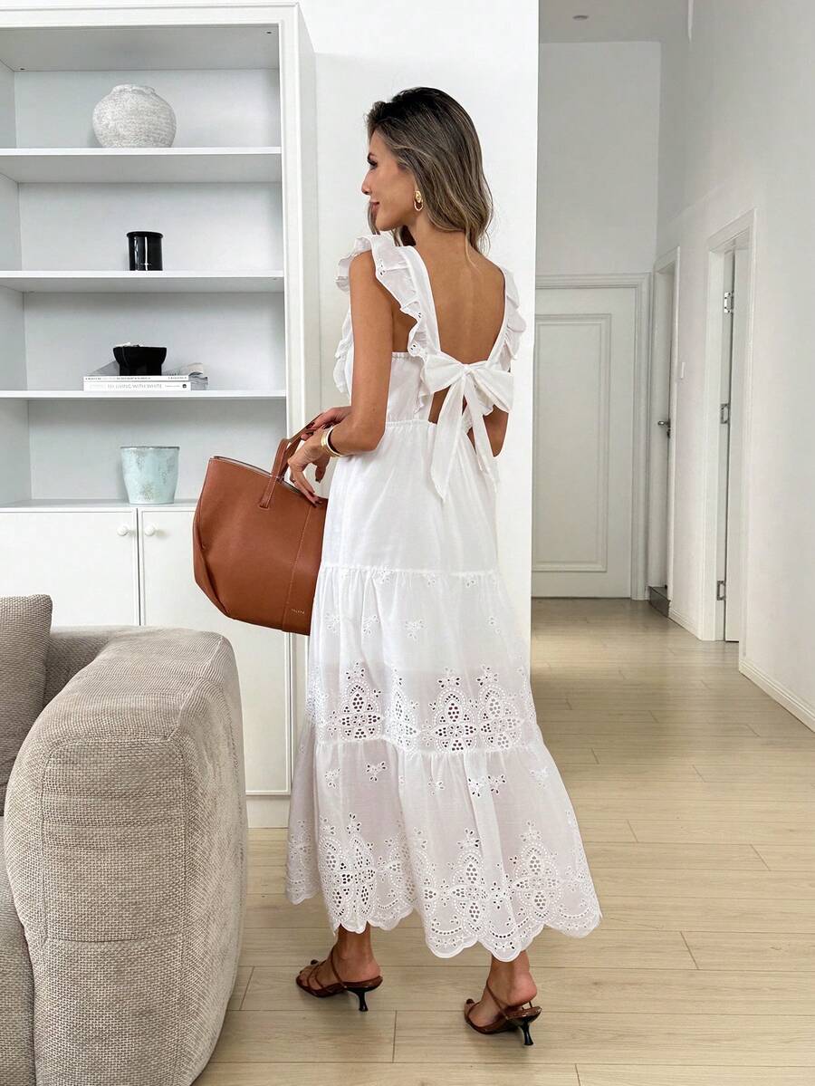 Easowa Damen einfarbiges minimalistisches Quadratausschnitt Maxikleid, lässiger Alltagskleidung Sommerkleid für Frauen Urlaubsoutfits Damenkleid Neuankömmling Kleid für Frauen lässige Picknick-Kleider für Frauen Europäischer Sommerkleider Damen Weißes Maxikleid Lochstickerei Spitze Volant Träger Quadratausschnitt Sommer lässig Urlaub Maxikleid Damen Boho Maxikleid Weiß Broderie Anglaise Lochstickerei Spitze ärmellos Quadratausschnitt Volant fließend Maxikleid Sommerkleid Partykleid Strandkleid Damen elegantes weißes langes Maxikleid Quadratausschnitt Volantärmel Volant Lochstickerei Spitze Sommer Strandparty Gast Kleid Abschlussball Kleid Urlaubskleider Volantkleid Weißes Kleid - Weiss - Übersicht 1