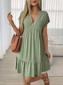 Easowa Women's Striped V-Neck Ruched Casual Party & Travel Mini Dress - Multicolor - View 4