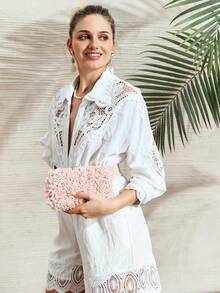 SHECARRY 女士手拿包，浪漫花朵手拿包，婚礼包，派对包，晚宴包。 - 淺粉色 - 查看 6