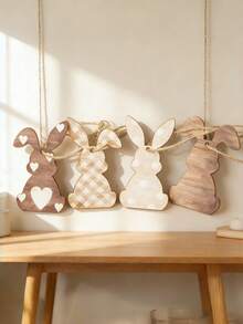 Madebyblanc 20 PCS Rustic Wooden Easter Tree Ornaments Set Rabbit Easter Egg Hanging Decor Mini Artificial Wood Home Decor Spring Table Centerpiece Charm Style Easter Decorations For Home Party - multicolor - View 3