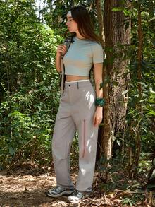 In My Nature Women's Contrast Color Zipper Pocket Casual Outdoor Pants Hiking Pants For Women Walking Trousers For Women Outdoor Outfit For Women - Light Grey - View 3
