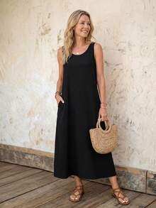 EMERY ROSE 纯色背心裙 - 黑色 - 查看 5