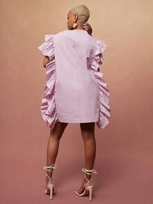 Vixey Đầm dệt trơn tay ngắn xếp nếp - Hồng - Xem 5