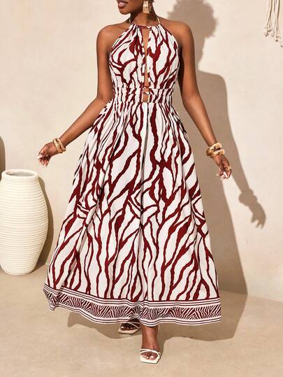 BamGleam Women's Casual Backless Allover Print Halter Neck Dress For Vacation, Beach Outfits For Women , Beach Outfit For Women , Beach Outfits , Beach Outfit , Summer , Summer Clothes  , Summer Outfits For Women , Summer Outfits ,  Summer Outfit For Women , Beach Vacation Outfits For Women , Vacation Outfits Women  , Holiday Outfits For Women  , Vacation  , Holiday  , Summer Holiday Outfits , Holiday Outfits  , Vacation Outfits For Women , Vacation Dresses Vacation Dress  , Beach Vacation Outfits For Women