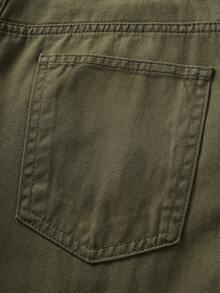 Manfinity Joysei Pantalones vaqueros cargo de pierna ancha con bolsillo con solapa de unicolor, estilo minimalista y casual para hombres - Verde militar - Ver 7