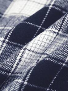 NEON BLANC Áo sơ mi nam tay ngắn kẻ caro họa tiết mạng nhện đính đá lấp lánh theo phong cách đường phố - Xanh và trắng - Xem 6