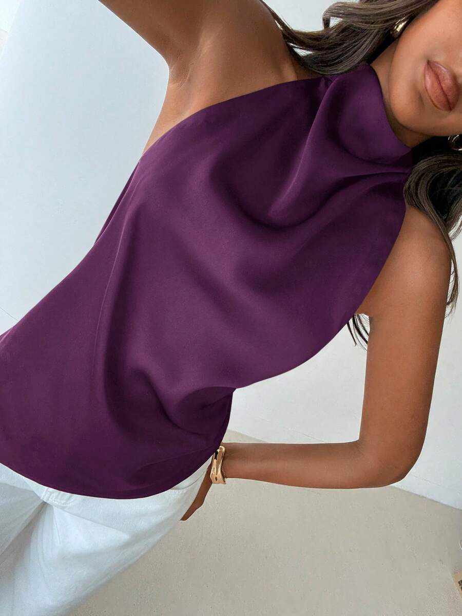 Aloruh Elegant Backless Blouse For Party, Commute And Vacation,Summer Top - Purple - View 1