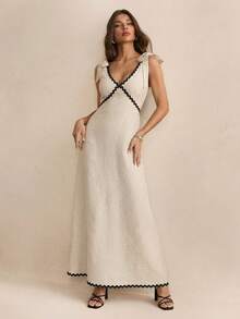 SHEIN Tall Đầm midi không tay phối màu dành cho nữ, kiểu dáng thanh lịch, thích hợp cho kỳ nghỉ hè hoặc đi nghỉ mát. - Màu Khaki - Xem 5