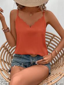 SHEIN Frenchy 扇贝边细条纹吊带背心 - 鏽棕色 - 查看 3