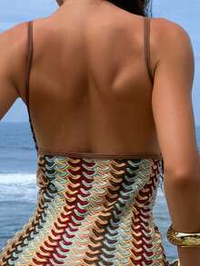 Swim Chiccia Women's Latest Fashion Bohemian Minimalist Beach Vacation Clothing, Lightweight Fabric, Midi Length Kimono Cover Up, Suitable For Spring, Summer And Autumn - Multicolor - View 4