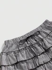ROMWE Goth Quần short sọc nhún bèo thời trang mùa hè - Đen và trắng - Xem 4