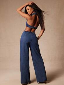 NYA SZN Denim Jumspuit Hardware Easter St. Patricks Day Brunch Casual Everyday Going Out Office Siren Western Country Date Night Elegant Luxury Cotton Medium Wash Outfits For Women - Dark Wash - View 2