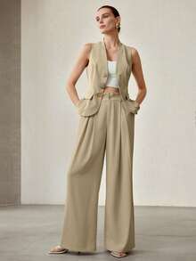 MOTF PREMIUM V领纽扣背心 - 卡其色 - 查看 3