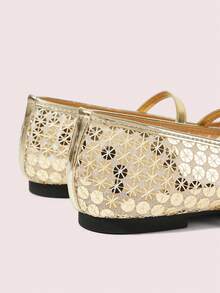 CUCCOO DOLLMOD Ladies Gold Mesh Sequins Decorative Sweet Bow Decorative Design French Low Vamp Breathable Mary Jane Shoes Upper Sequined Mesh Material Suitable For Spring And Summer Wear - Gold - View 4