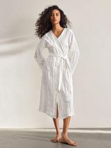 Ocili Women's Solid Color Minimalist Casual Robe - White - View 7