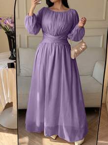 Vibekara Đầm dài đến mắt cá chân dáng chữ A, cạp cao, xếp ly, chất liệu chiffon Pháp thanh lịch, màu mơ, cỡ lớn. - Màu tím - Xem 1