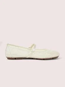 CUCCOO DOLLMOD Women's Shoes Fashion Round Head Flower Embroidery Word With Mary Jane Flats Cute And Sweet - Beige - View 3