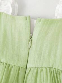 SHEIN 女宝宝可爱夏季度假绿色3D立体花朵吊带裙 - 綠色 - 查看 3