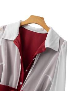 GlowEve CURVE Bộ đồ 2 món cỡ lớn gồm áo tay dài và quần ống rộng phối màu, áo kiểu đỏ tía, trang phục đỏ trắng, áo đỏ, bộ đồ đỏ cho nữ, bộ đồ màu đỏ sẫm cho nữ, quần ống rộng màu đỏ cho nữ. - Màu Đỏ Sâu - Xem 6