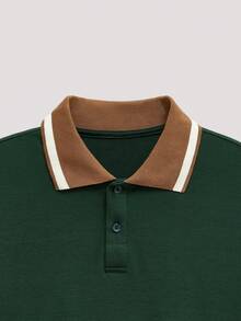 Open Phase Men Striped Trim Polo Shirt, Couple Things - Dark Green - View 3