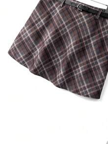 GlowEve CURVE Elegant Women's Fashion Plaid Short Skirt With Belt - Multicolor - View 6