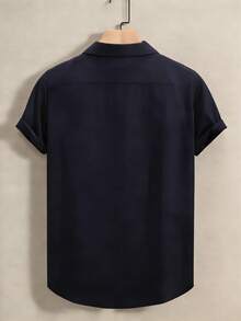 Manfinity Homme Men's Business Casual High-End Contrast Color Patchwork Short Sleeve Shirt Blue Black And White Shirts Men Men's Short Sleeve Dress Shirts - Navy Blue - View 2