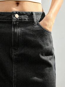Maija Women's Black Denim Skirt, Midi Length, Simple And Stylish For The Workplace. - Black - View 7