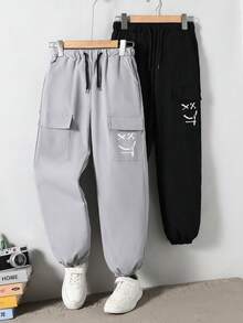 Mirajuku Bộ 2 quần thời trang cho bé trai tuổi teen, màu đen và xám, chất vải mềm mại, thoải mái, thích hợp cho các buổi đi chơi, chụp ảnh, kiểu dáng đa năng và thời trang, là món đồ không thể thiếu cho các chàng trai tuổi teen. - màu đen - Xem 3