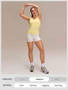 GLOWMODE Ultrafine Soft Seamless Glow The Distance Waist-Length Racerback Tank Top Medium Impact Training Running Workout Gym Wear - Yellow - View 7