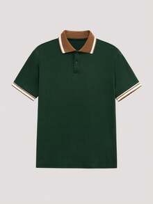 Open Phase Men Striped Trim Polo Shirt, Couple Things - Dark Green - View 1