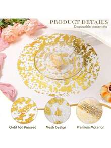 50/100/150 Disposable Gold Placemats, 13 "Glitter Metal Mesh Round Placemats, Gold Foil Mesh Doilies, Table, Wedding, Birthday Party Decorative Gold Doilies - Multicolor - View 7