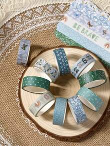 Boho Washi Tape Set Decorative Masking Paper Roll DIY Journal Supplies Scrapbooking Craft Aesthetic Bohemian Pattern Sticky Adhesive Durable Versatile Multi Use Gift - Multicolor - View 11