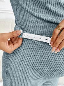 SHEIN Atasan Lengan Pendek Warna Polos dan Celana Panjang Lebar dengan Pinggang yang Dapat Diatur, Pakaian Kasual Sehari-hari untuk Ibu Hamil - Biru - View 5