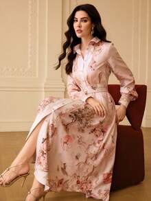 ZEYLAH WOMEN'S ELEGANT FLORAL PRINTED LONG SLEEVE MIDI DRESS - Multicolor - View 6